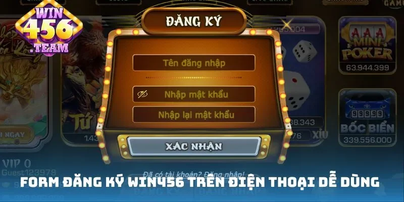 Form đăng ký Win456 trên điện thoại dễ dùng